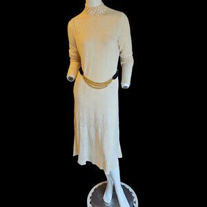 Vtg 60's-70's Gianna Knits Cream Boucle' Pique' Knit A-Line Dress No Belt